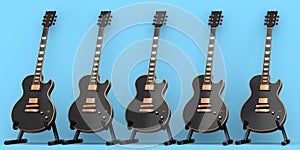 Set of electric acoustic guitar isolated on blue background.