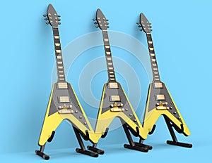 Set of electric acoustic guitar isolated on blue background.