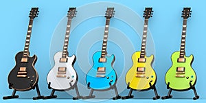 Set of electric acoustic guitar isolated on blue background.