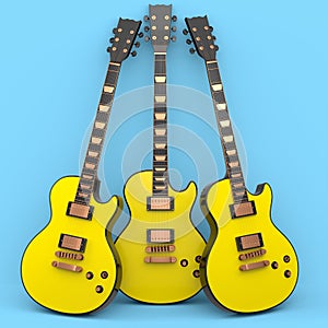 Set of electric acoustic guitar isolated on blue background.