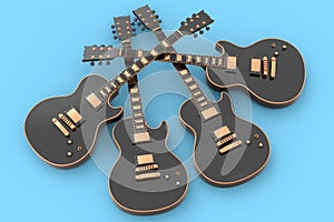 Set of electric acoustic guitar isolated on blue background.