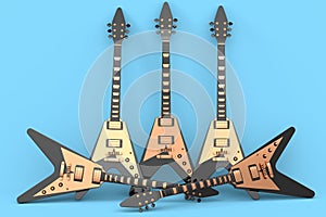 Set of electric acoustic guitar isolated on blue background.
