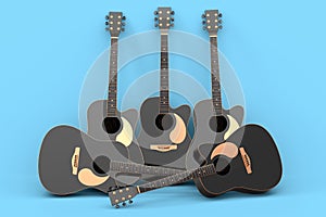 Set of electric acoustic guitar isolated on blue background.