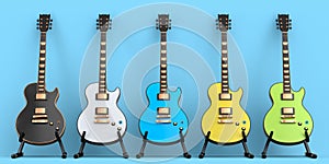 Set of electric acoustic guitar isolated on blue background.