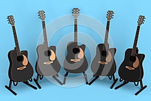 Set of electric acoustic guitar isolated on blue background.