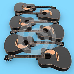 Set of electric acoustic guitar isolated on blue background.