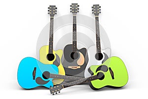 Set of electric acoustic guitar isolated on white background.