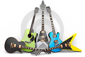 Set of electric acoustic guitar isolated on white background.