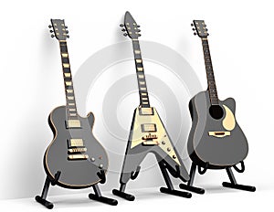 Set of electric acoustic guitar isolated on white background.