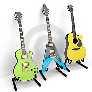 Set of electric acoustic guitar isolated on white background.