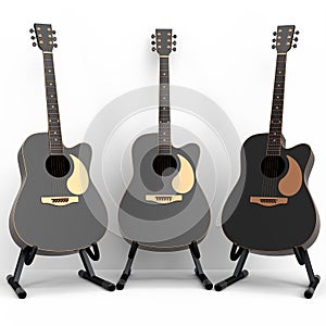 Set of electric acoustic guitar isolated on white background.