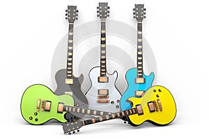 Set of electric acoustic guitar isolated on white background.