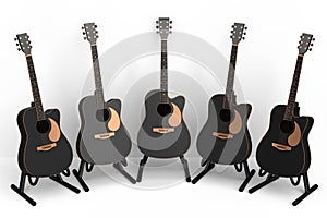 Set of electric acoustic guitar isolated on white background.