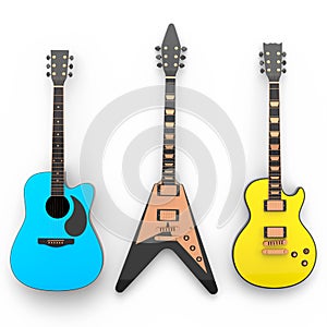 Set of electric acoustic guitar isolated on white background.