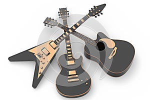 Set of electric acoustic guitar isolated on white background.