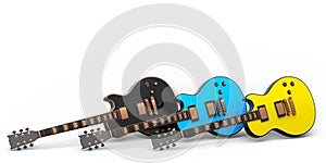 Set of electric acoustic guitar isolated on white background.