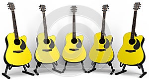 Set of electric acoustic guitar isolated on white background.