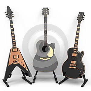 Set of electric acoustic guitar isolated on white background.