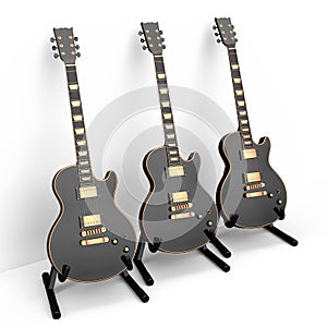 Set of electric acoustic guitar isolated on white background.