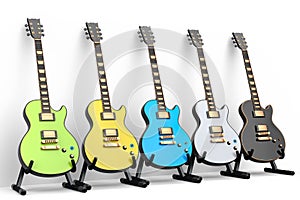 Set of electric acoustic guitar isolated on white background.