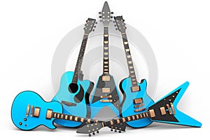 Set of electric acoustic guitar isolated on white background.