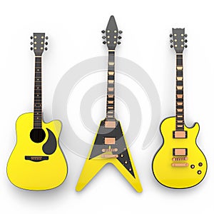 Set of electric acoustic guitar isolated on white background.