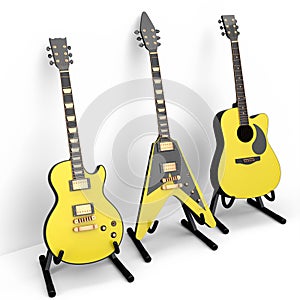 Set of electric acoustic guitar isolated on white background.