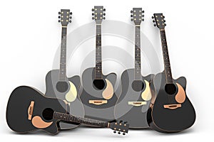 Set of electric acoustic guitar isolated on white background.