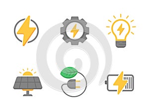 Set of electric energy icons with a flat style