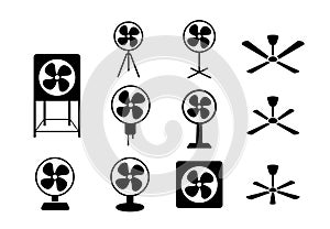Set Electric Fan icon in silhouette style, vector