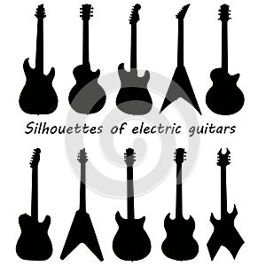 Set of electric guitars. Black silhouette.