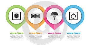 Set Electric light switch, Electrical outlet, Light emitting diode and Electric light switch. Business infographic