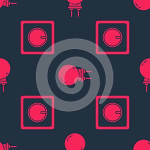 Set Electric light switch and Light emitting diode on seamless pattern. Vector