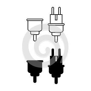 Set of Electric Plug and Socket unplugged vector icon on white