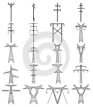 Set of electric tower line icon. High voltage electric pylon