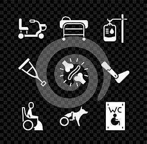 Set Electric wheelchair, Stretcher, IV bag, Woman in, Dog, Separated toilet for disabled, Crutch crutches and Joint pain