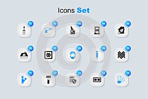 Set Electrical outlet, drill machine, Industry metallic pipe, Color palette guide, Parquet, Screwdriver and Builder icon