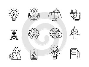 Set of electricity energy icons with line style