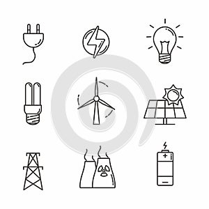 Set of electricity related icon line design