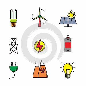 Set of electricity related vector illustration, set of electricity related icon