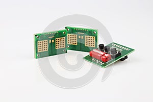 Set of electronic components isolated on white background.