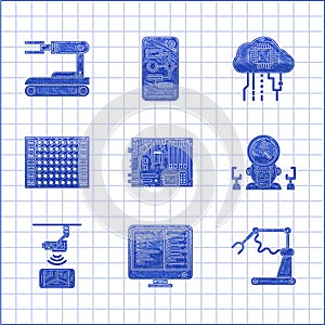 Set Electronic computer components motherboard digital chip, Robot time manager, Wireless Controlling CCTV security