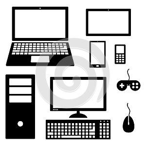 Set of electronic device icons isolated on white background