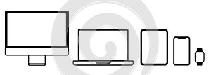 Set of electronic devices icons. Computer, laptop, tablet, smartphone, smartwatch