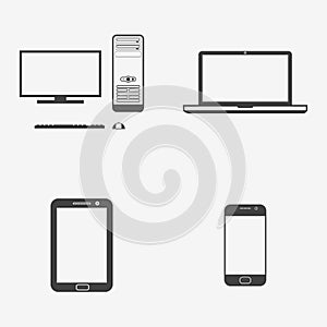 Set of electronic devices monochrome icons