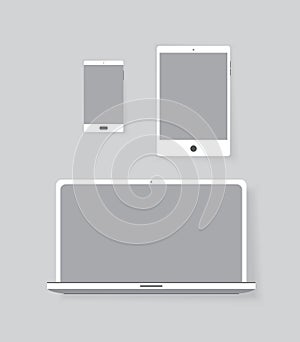 Set of electronic equipment: notebook, tablet and smartphone vector graphic