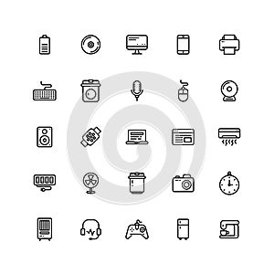 Set of electronic icons in line art