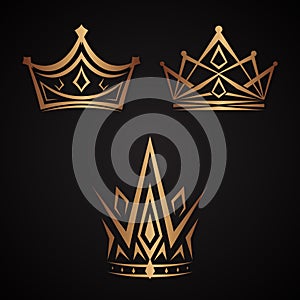 Set of elegance crowns icon vector on the black background