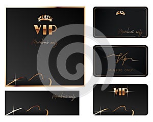 Set of elegant business card template, vip invitation background. Modern black and golden luxury gift certificate for members only