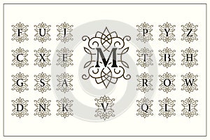 Set of Elegant Capital Letters. Vintage Logos. Filigree Monograms. Beautiful Collection. English Alphabet. Simple Drawn Emblems.